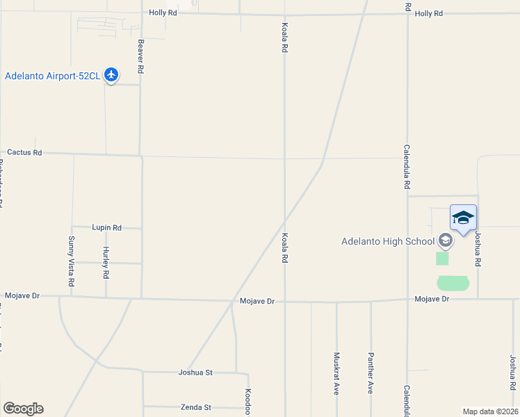 map of restaurants, bars, coffee shops, grocery stores, and more near Koala Road in Adelanto