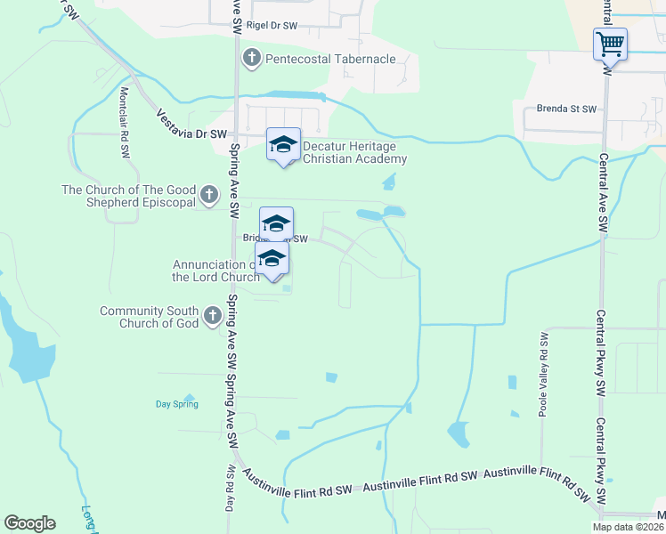 map of restaurants, bars, coffee shops, grocery stores, and more near 4105 Clydesdale Way Southwest in Decatur