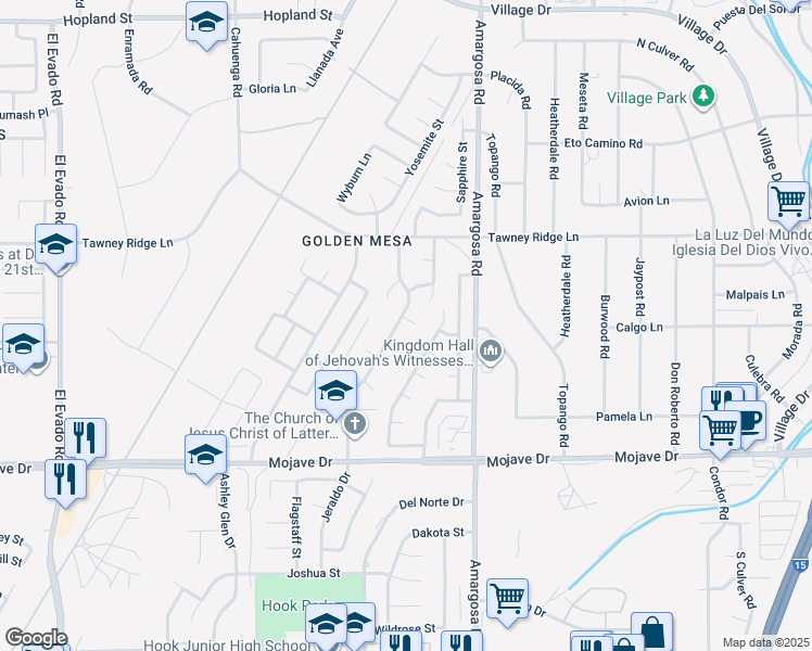 map of restaurants, bars, coffee shops, grocery stores, and more near 15543 Amber Pointe Drive in Victorville