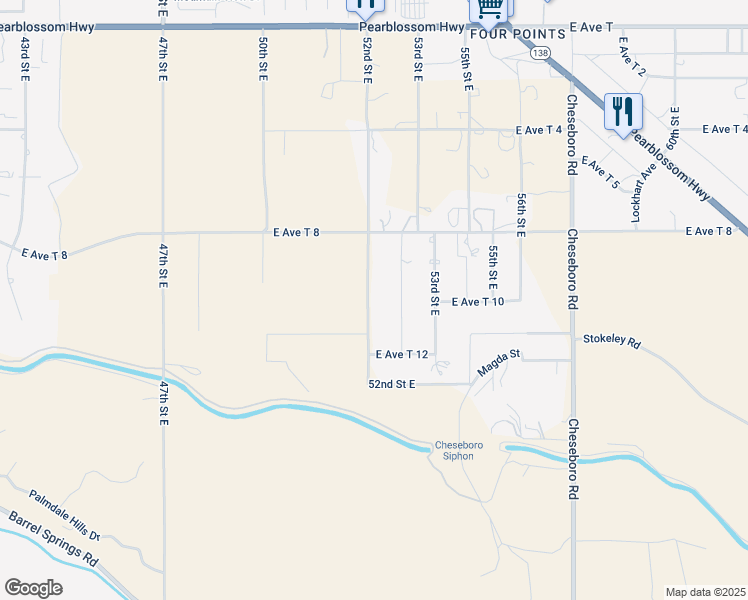 map of restaurants, bars, coffee shops, grocery stores, and more near 35864 52nd Street East in Palmdale