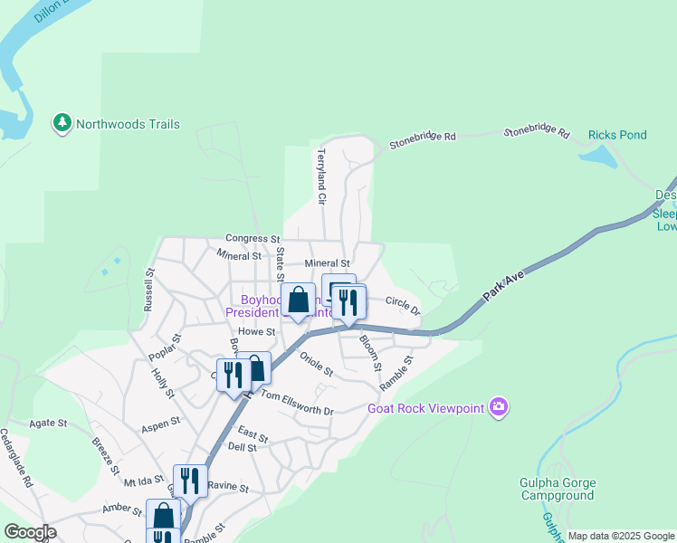 map of restaurants, bars, coffee shops, grocery stores, and more near 507 Mountain Valley Street in Hot Springs