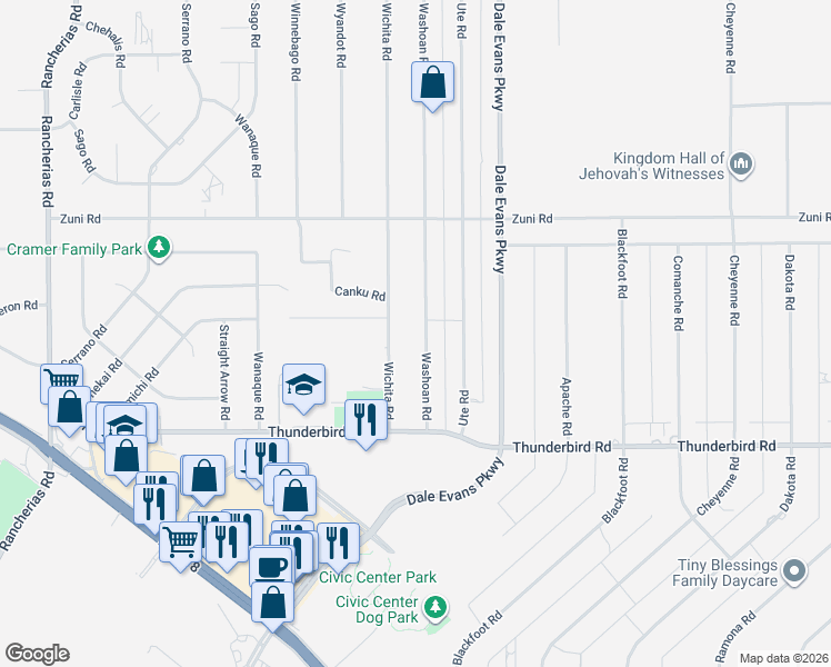 map of restaurants, bars, coffee shops, grocery stores, and more near 15498 Washoan Road in Apple Valley