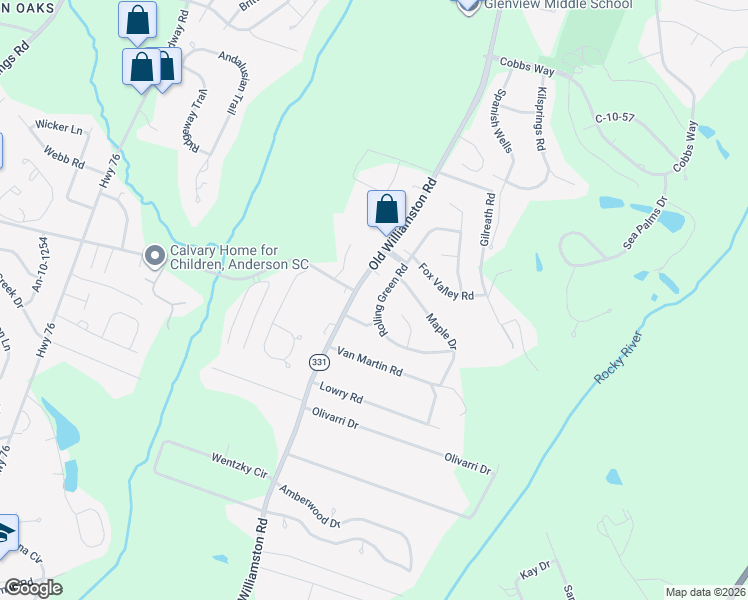 map of restaurants, bars, coffee shops, grocery stores, and more near 2305 Rolling Green Road in Anderson