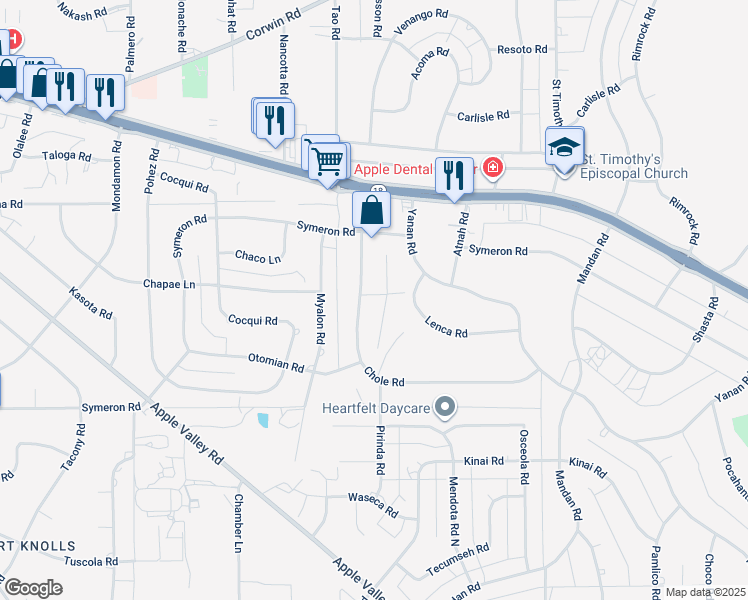 map of restaurants, bars, coffee shops, grocery stores, and more near 15515 Chole Road in Apple Valley