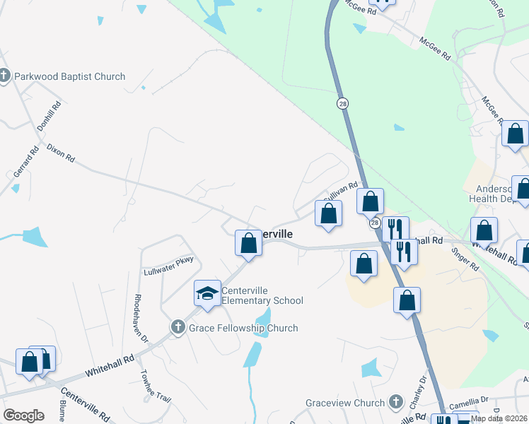 map of restaurants, bars, coffee shops, grocery stores, and more near 1204 Rice Lane in Anderson