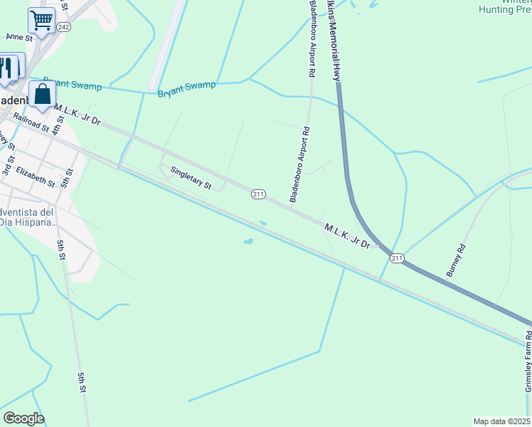 map of restaurants, bars, coffee shops, grocery stores, and more near North Carolina 211 Highway West in Bladenboro