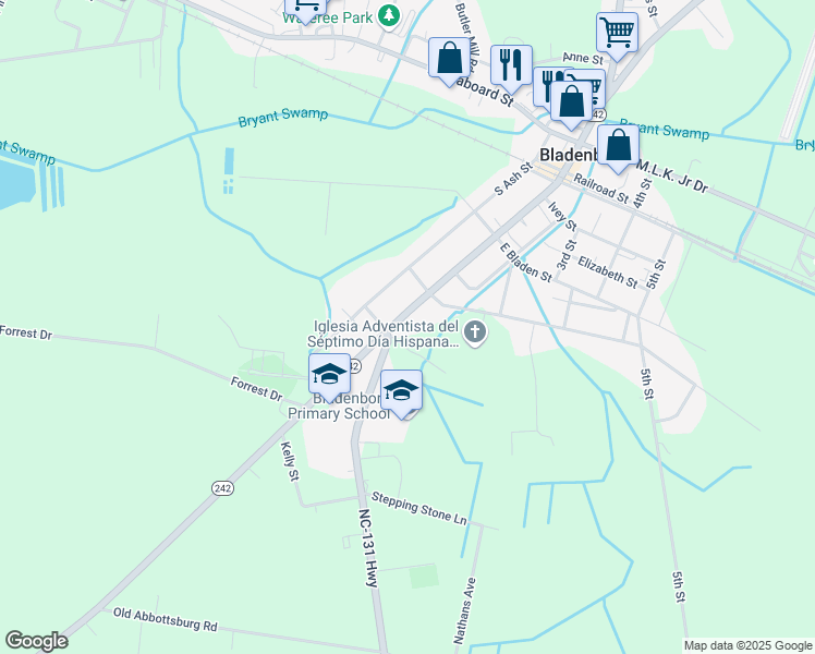 map of restaurants, bars, coffee shops, grocery stores, and more near 718 South Main Street in Bladenboro