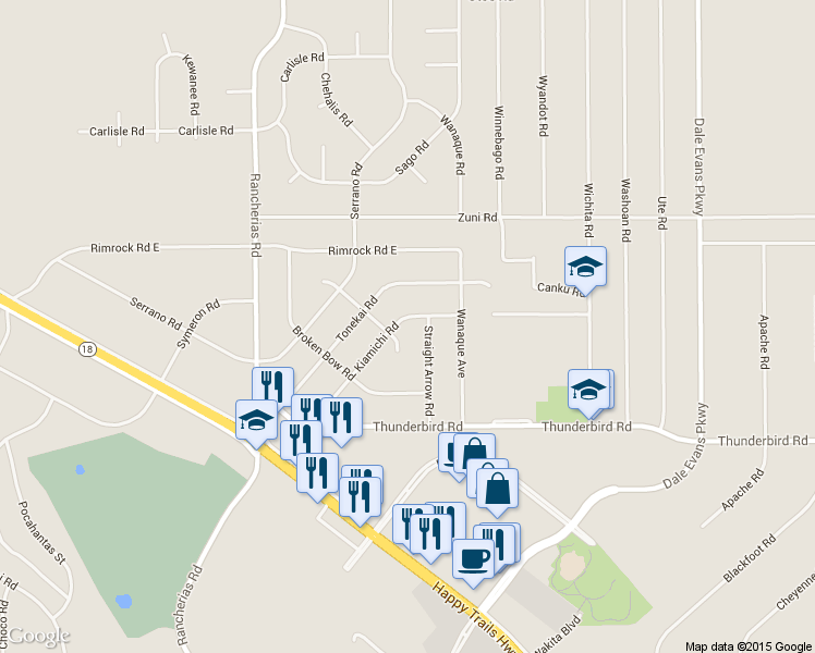 map of restaurants, bars, coffee shops, grocery stores, and more near 15496 Straight Arrow Road in Apple Valley