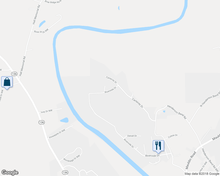 map of restaurants, bars, coffee shops, grocery stores, and more near 804 Riverside Drive in Calhoun