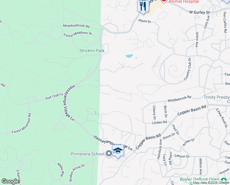 map of restaurants, bars, coffee shops, grocery stores, and more near 1615 Bent Tree Trail in Prescott