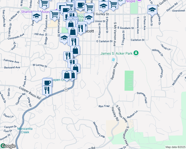 map of restaurants, bars, coffee shops, grocery stores, and more near 531 South Marina Street in Prescott
