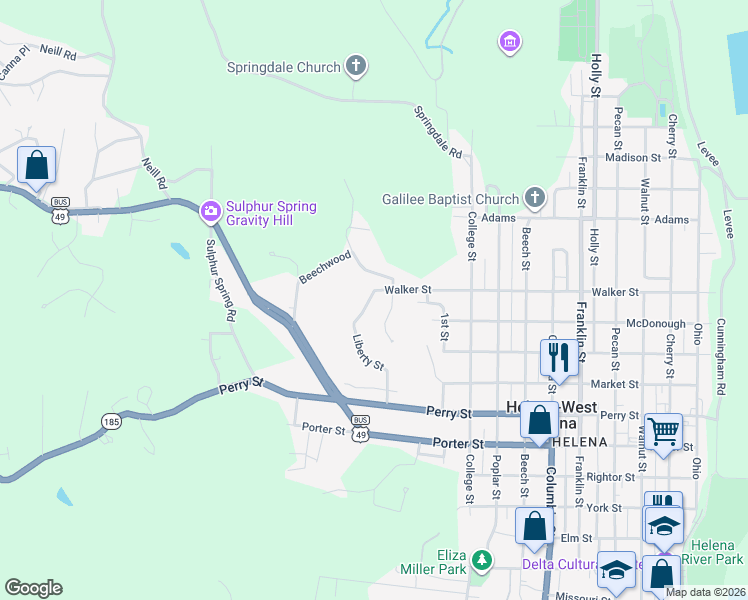 map of restaurants, bars, coffee shops, grocery stores, and more near 109 South Summit in Helena-West Helena