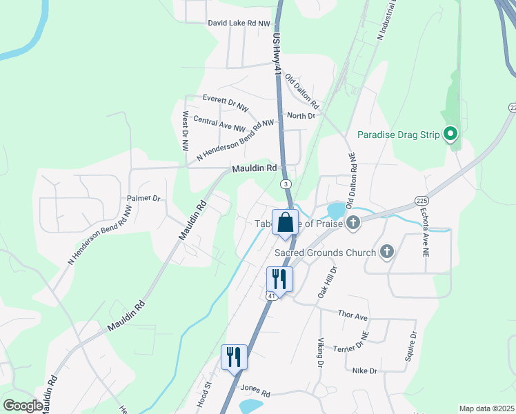 map of restaurants, bars, coffee shops, grocery stores, and more near 441 Jolly Road Northwest in Calhoun