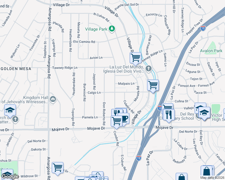 map of restaurants, bars, coffee shops, grocery stores, and more near 15548 Condor Road in Victorville