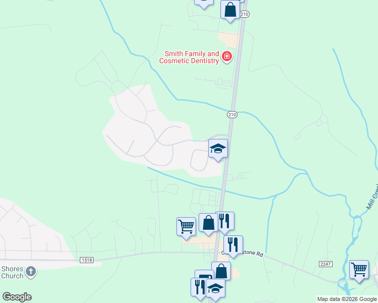 map of restaurants, bars, coffee shops, grocery stores, and more near 255 Silver Creek Loop in Sneads Ferry