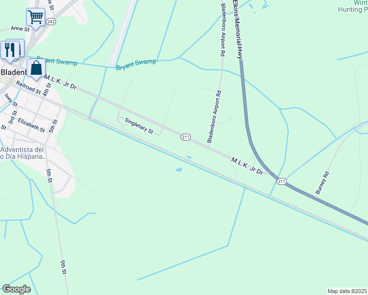 map of restaurants, bars, coffee shops, grocery stores, and more near North Carolina 211 Highway West in Bladenboro