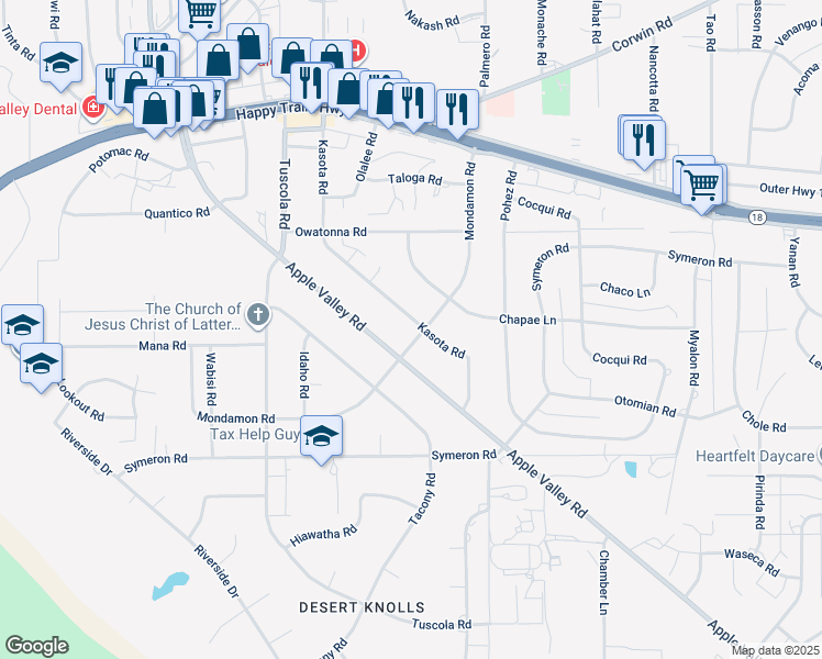 map of restaurants, bars, coffee shops, grocery stores, and more near 15526 Kasota Road in Apple Valley