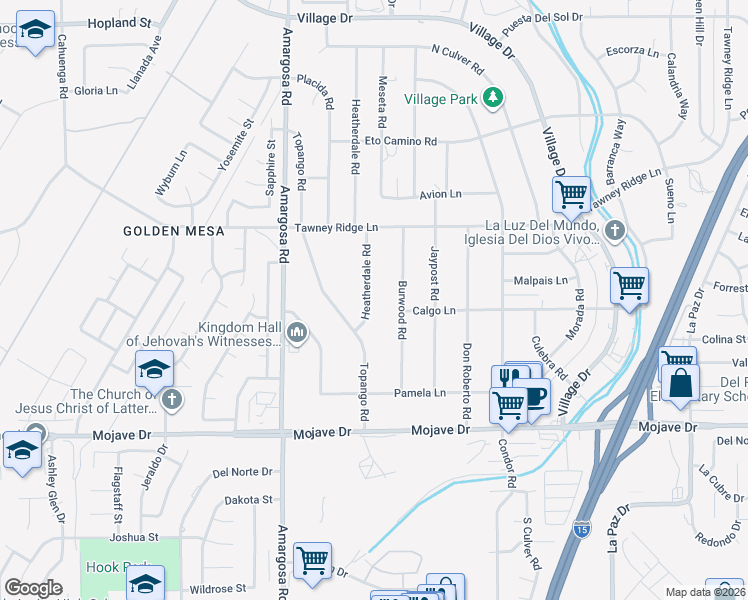 map of restaurants, bars, coffee shops, grocery stores, and more near 15567 Heatherdale Road in Victorville