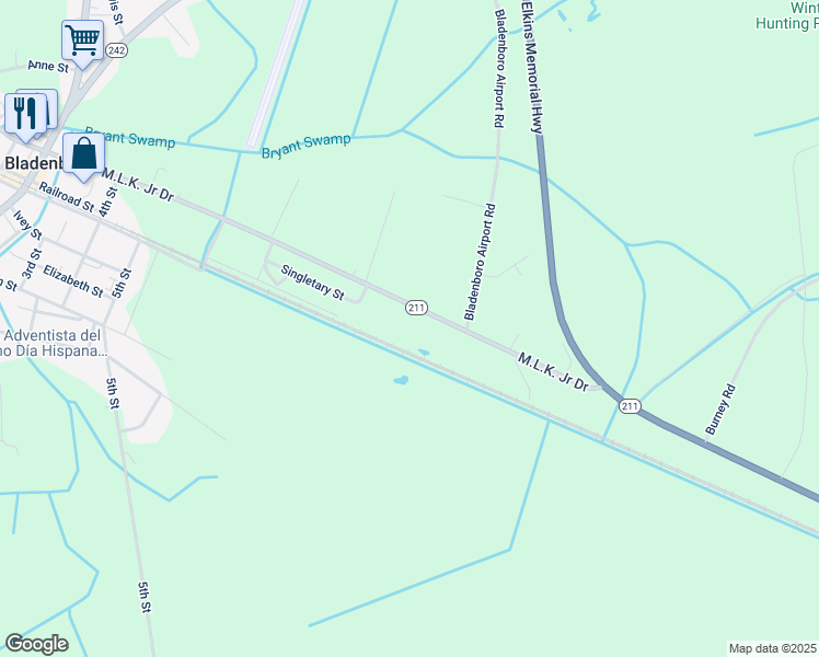 map of restaurants, bars, coffee shops, grocery stores, and more near North Carolina 211 Highway West in Bladenboro