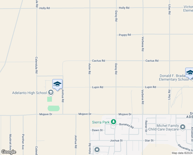 map of restaurants, bars, coffee shops, grocery stores, and more near 2 Aster Road in Adelanto