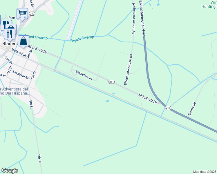 map of restaurants, bars, coffee shops, grocery stores, and more near North Carolina 211 Highway West in Bladenboro