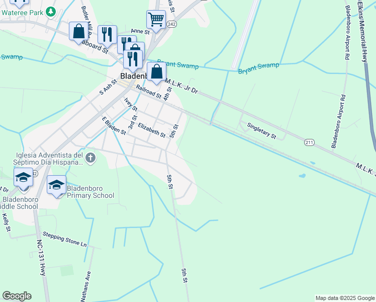 map of restaurants, bars, coffee shops, grocery stores, and more near 714 East Bladen Street in Bladenboro
