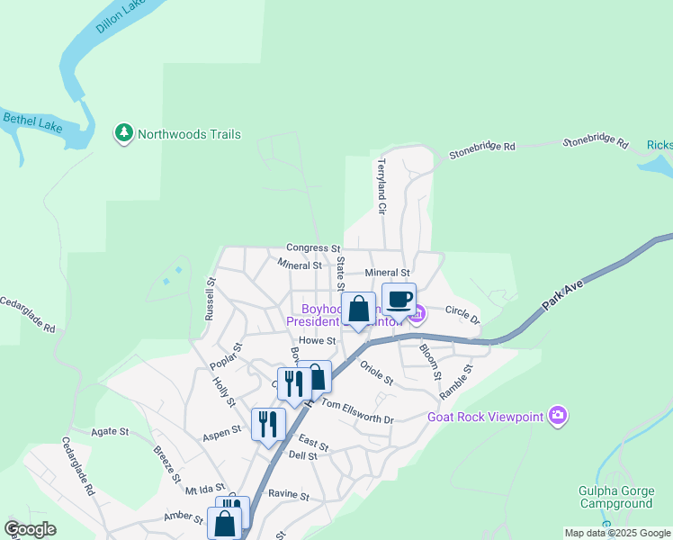 map of restaurants, bars, coffee shops, grocery stores, and more near 304 Pullman Avenue in Hot Springs
