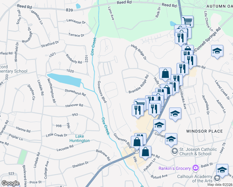 map of restaurants, bars, coffee shops, grocery stores, and more near 206 Lyttleton Way in Anderson