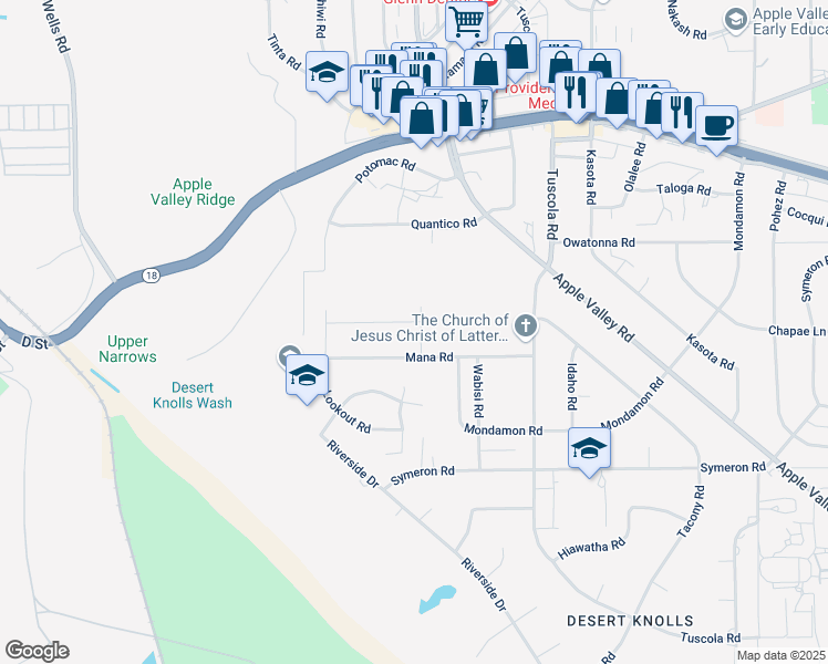map of restaurants, bars, coffee shops, grocery stores, and more near 17895 Cabazon Road in Apple Valley