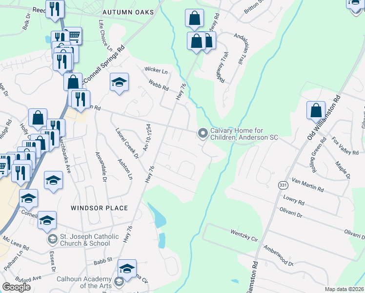 map of restaurants, bars, coffee shops, grocery stores, and more near 119 Brittania Circle in Anderson