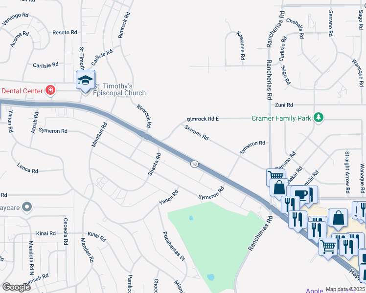 map of restaurants, bars, coffee shops, grocery stores, and more near 19746 California 18 in Apple Valley