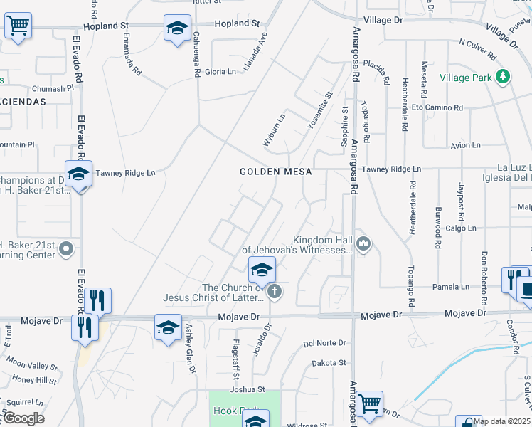 map of restaurants, bars, coffee shops, grocery stores, and more near 15619 Ferndale Road in Victorville