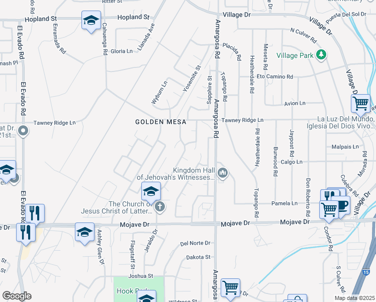 map of restaurants, bars, coffee shops, grocery stores, and more near 15611 Amber Pointe Drive in Victorville
