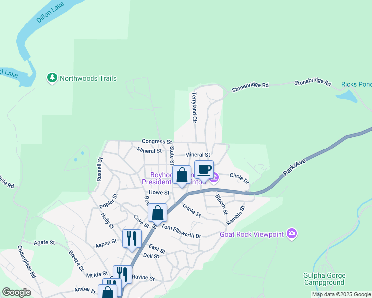 map of restaurants, bars, coffee shops, grocery stores, and more near 501 Congress Street in Hot Springs