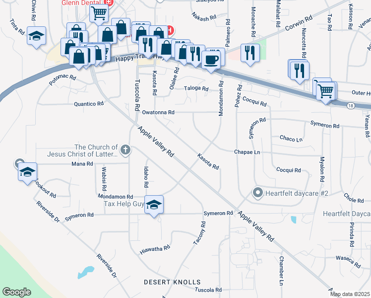map of restaurants, bars, coffee shops, grocery stores, and more near 15576 Kasota Road in Apple Valley