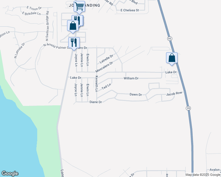 map of restaurants, bars, coffee shops, grocery stores, and more near 3034 Ted Lane in Lake Havasu City