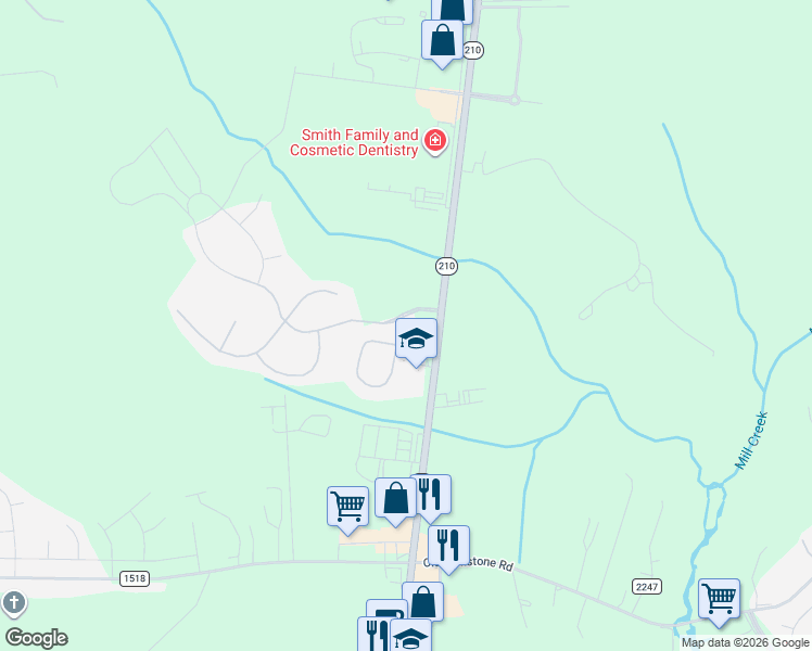 map of restaurants, bars, coffee shops, grocery stores, and more near 201 Silver Creek Loop in Sneads Ferry