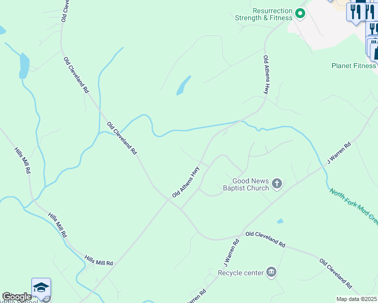 map of restaurants, bars, coffee shops, grocery stores, and more near 1237 Old Athens Highway in Cornelia