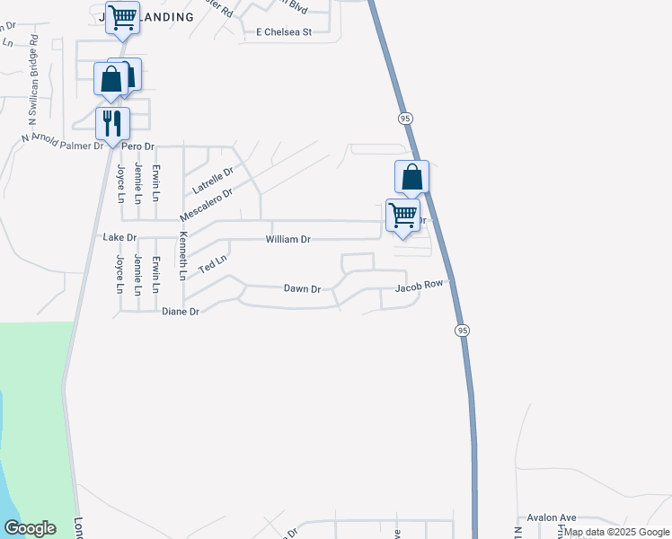 map of restaurants, bars, coffee shops, grocery stores, and more near 2410 East George Lane in Lake Havasu City