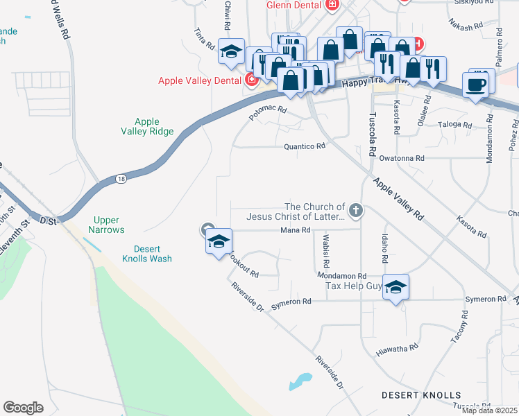 map of restaurants, bars, coffee shops, grocery stores, and more near Cabazon Road in Apple Valley