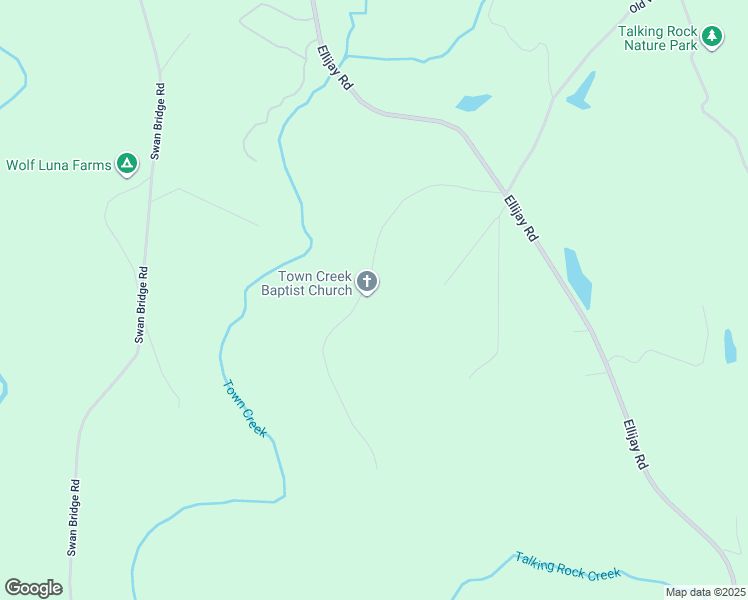 map of restaurants, bars, coffee shops, grocery stores, and more near Town Creek Church Road in Talking Rock