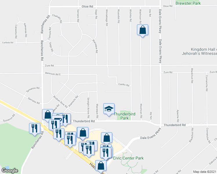 map of restaurants, bars, coffee shops, grocery stores, and more near 15597 Tonekai Road in Apple Valley
