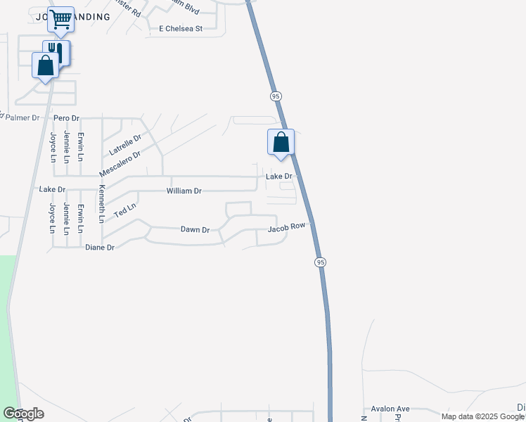 map of restaurants, bars, coffee shops, grocery stores, and more near 2439 Dawn Drive in Lake Havasu City
