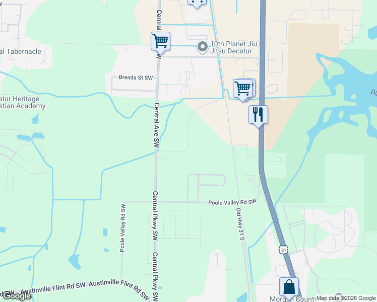 map of restaurants, bars, coffee shops, grocery stores, and more near 3926 Ryan Drive Southwest in Decatur