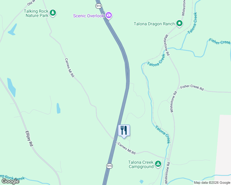 map of restaurants, bars, coffee shops, grocery stores, and more near 733 Carns Mill Road in Talking Rock
