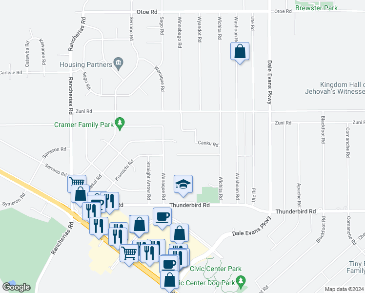 map of restaurants, bars, coffee shops, grocery stores, and more near 15596 Tonekai Road in Apple Valley
