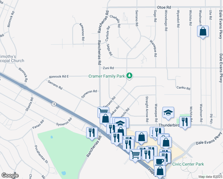 map of restaurants, bars, coffee shops, grocery stores, and more near 20232 Pawhuska Road in Apple Valley