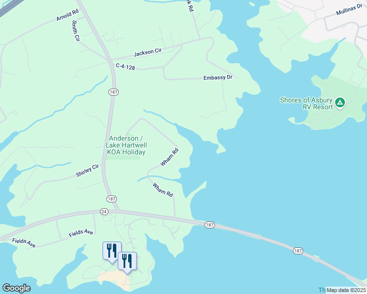map of restaurants, bars, coffee shops, grocery stores, and more near 315 Wham Road in Anderson