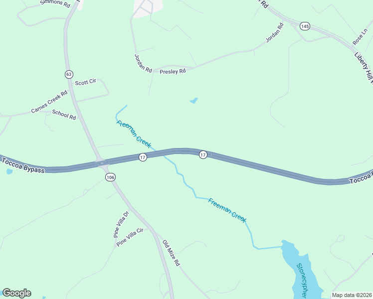 map of restaurants, bars, coffee shops, grocery stores, and more near Toccoa Bypass in Toccoa