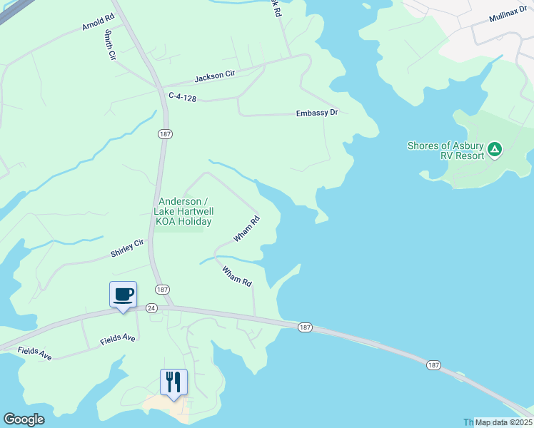 map of restaurants, bars, coffee shops, grocery stores, and more near 315 Wham Road in Anderson